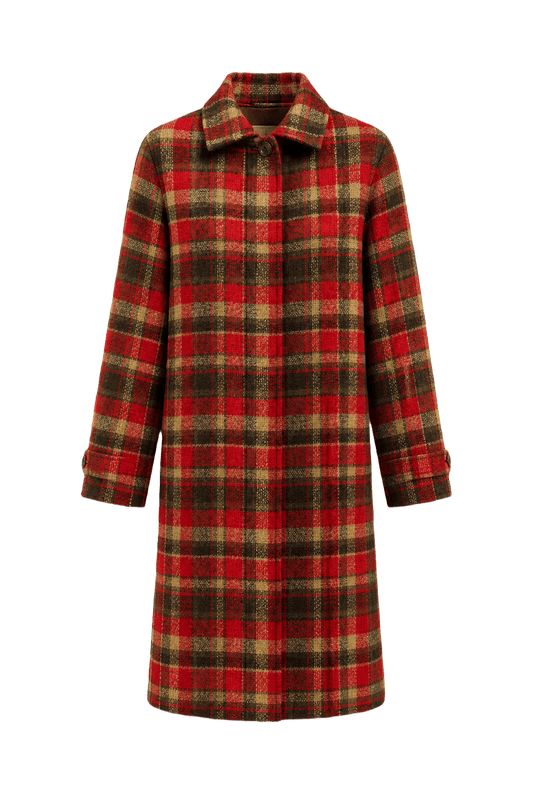 1980s Red Green Wool Blend Coat - Front View