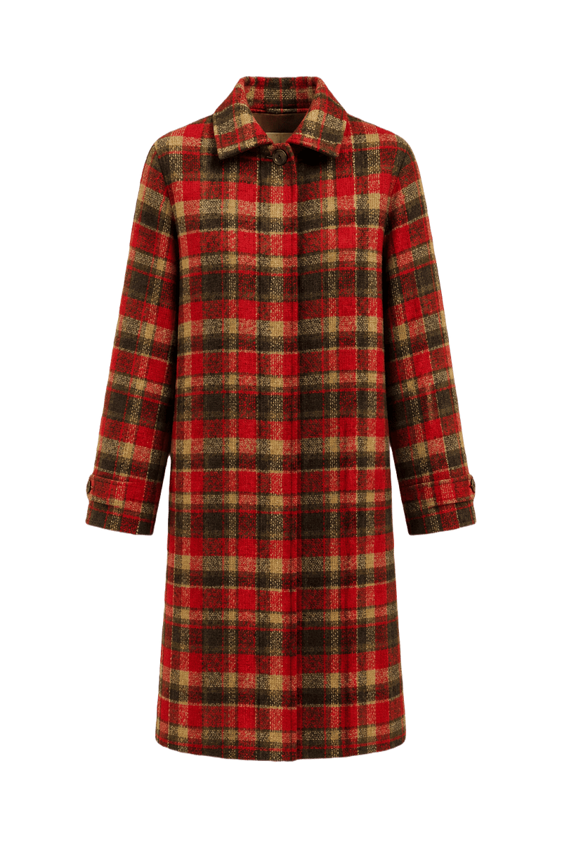 1980s Red Green Wool Blend Coat - Front View