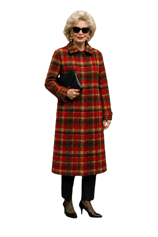 1980s Red Green Wool Blend Coat - Model