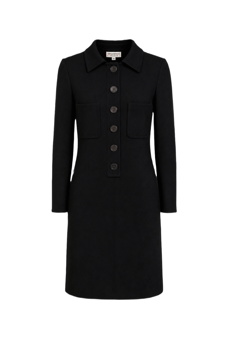 1970s Black Wool Blend Knee-Length Dress - Front View
