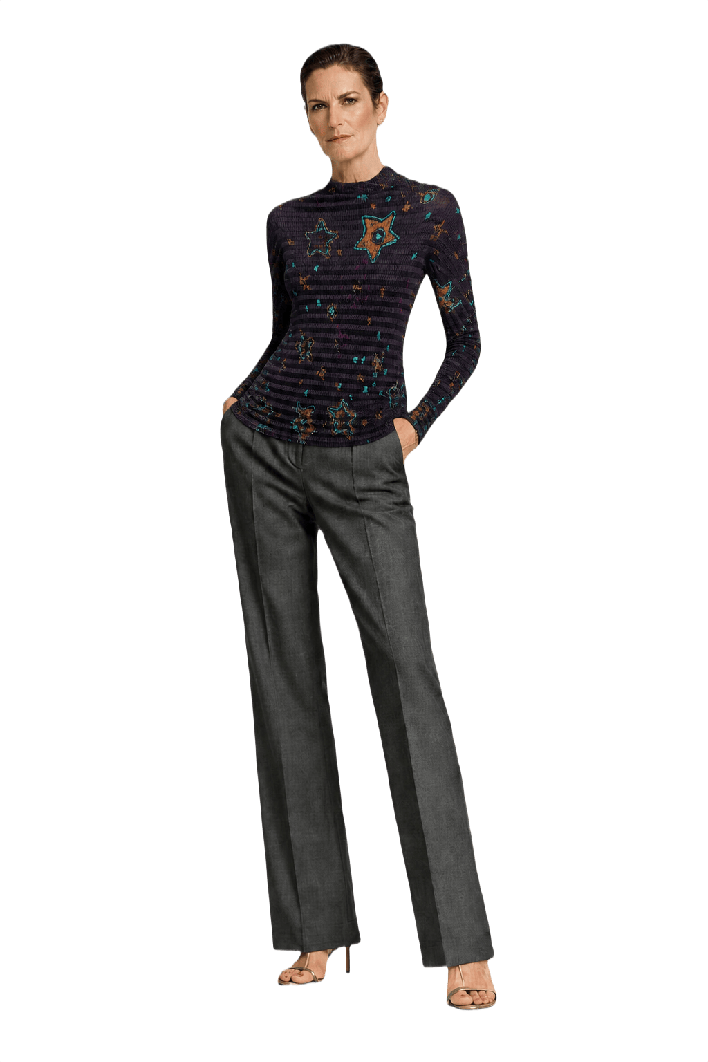 1990s Purple Polyester Blouse - Model