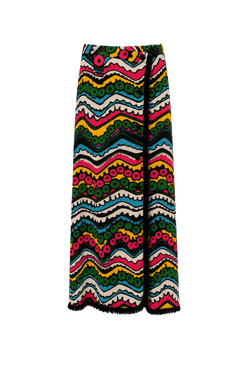 1970s Multicolor Cotton Skirt - Front View