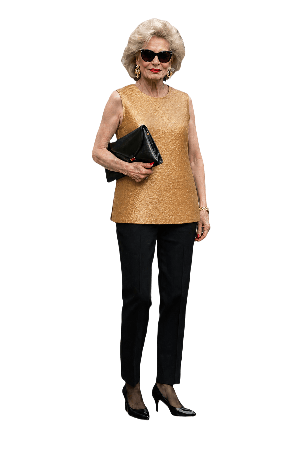 1980s Gold Wool Blend Sleeveless Top - Model