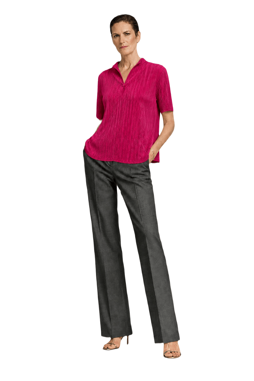 1990s Bright Pink Polyester Blend Shirt - Model