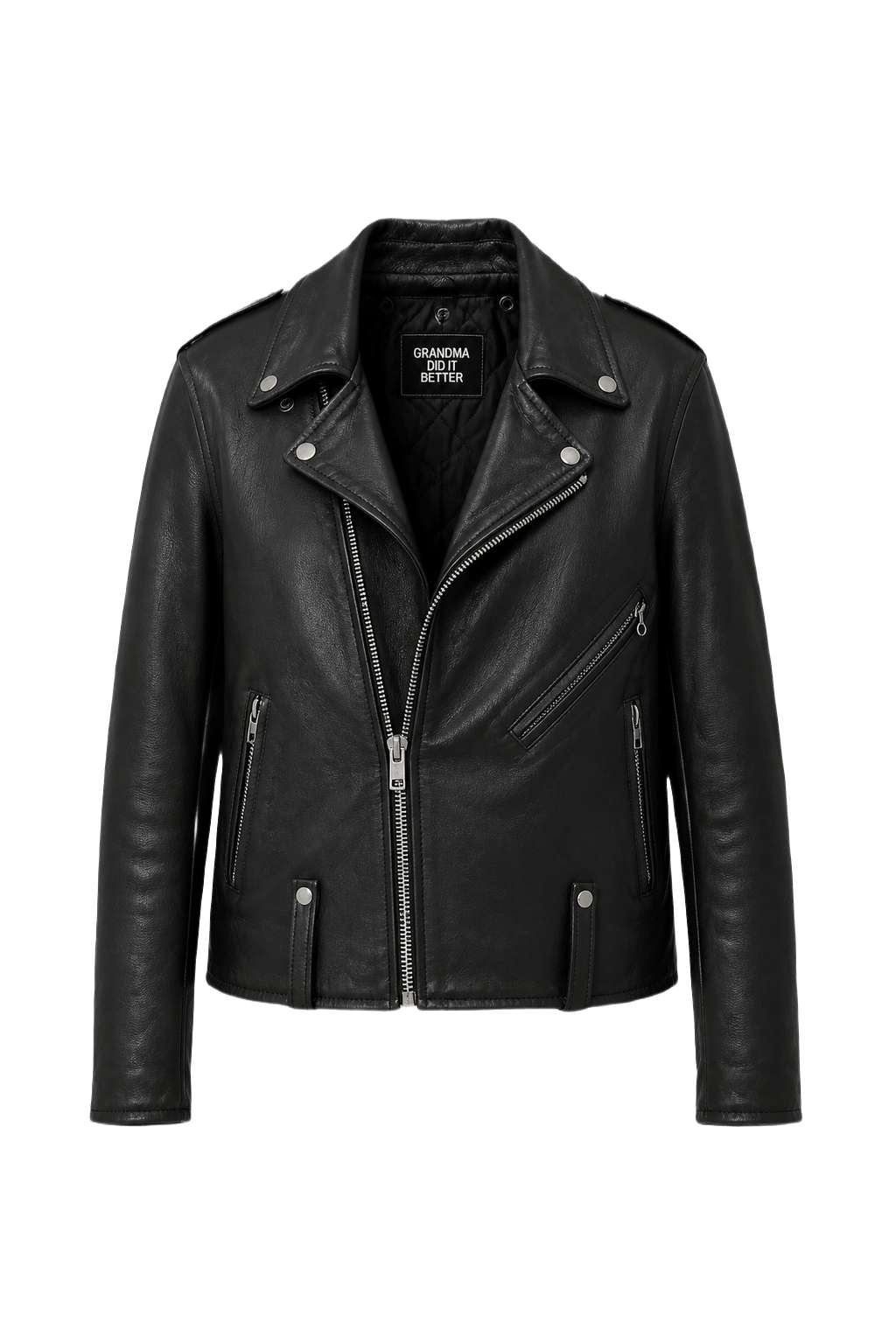 1950s Black Leather Jacket - Front View