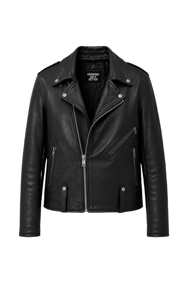 1950s Black Leather Jacket - Front View