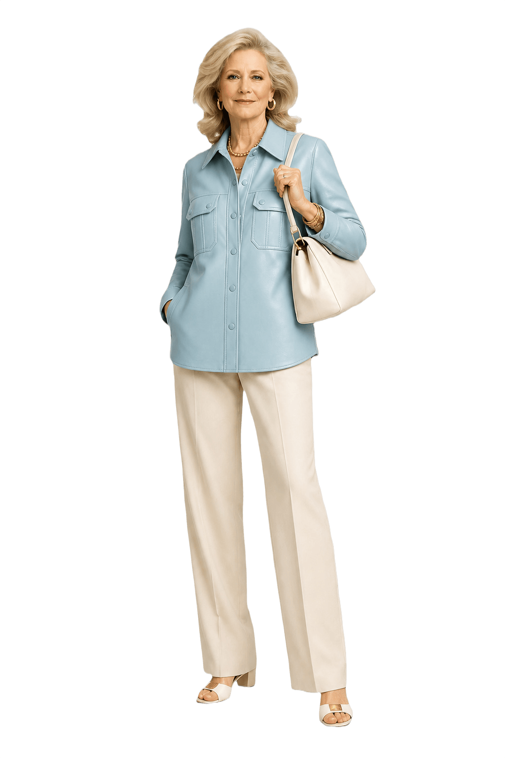 1970s Light Blue Leather Shirt - Model