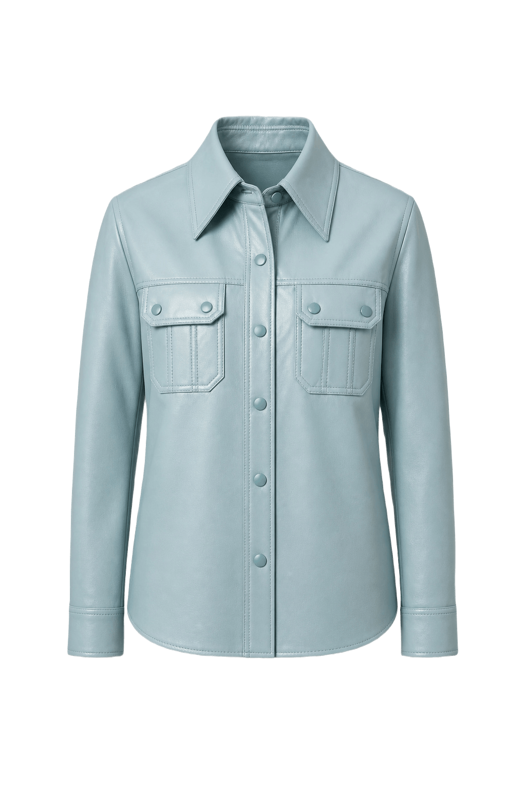 1970s Light Blue Leather Shirt - Front View