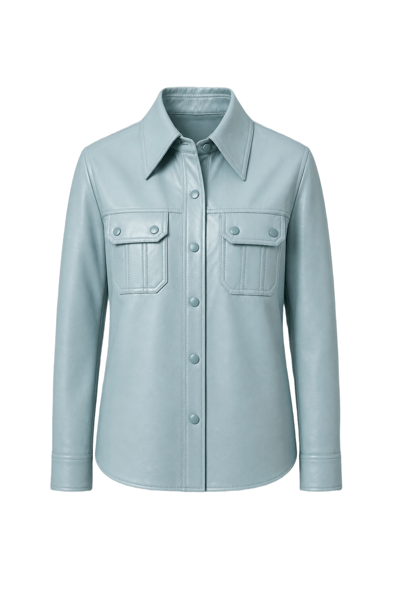 1970s Light Blue Leather Shirt - Front View