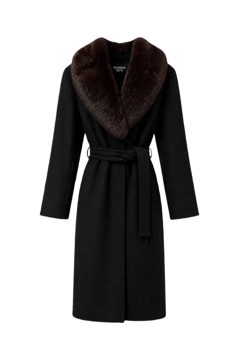 1980s Black Wool Coat - Front View