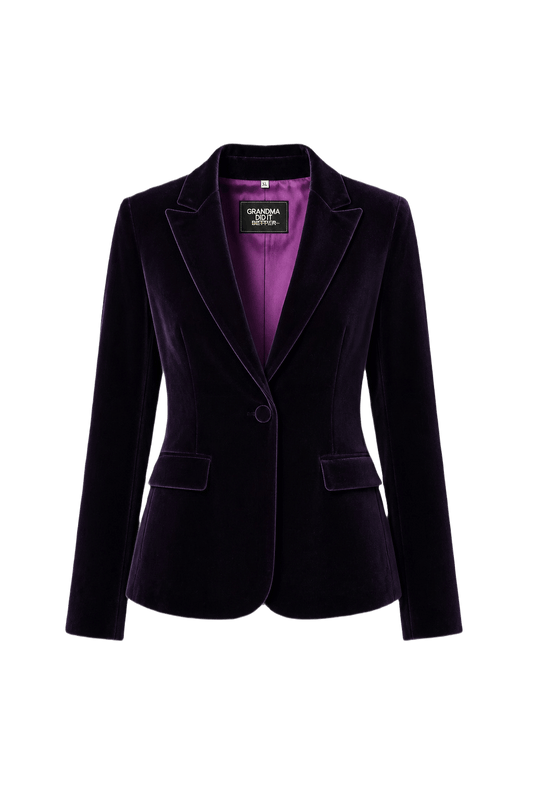 1990s Deep Purple Velvet Blazer - Front View
