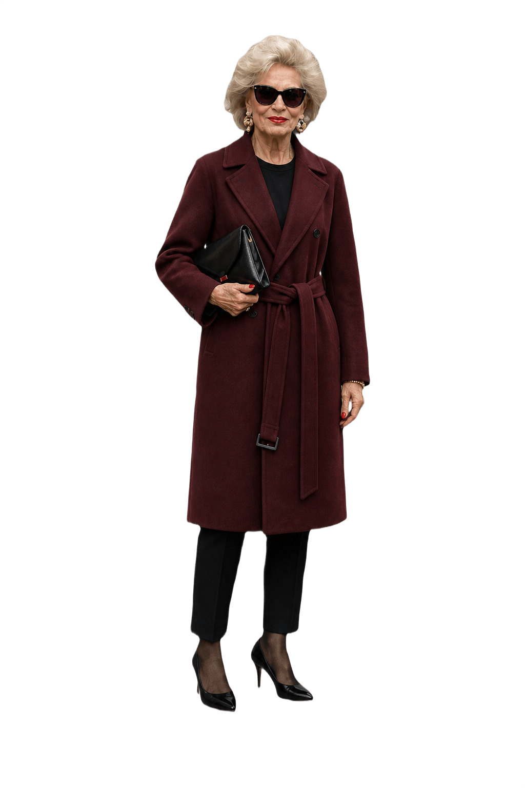 1980s Deep Burgundy Wool Coat - Model