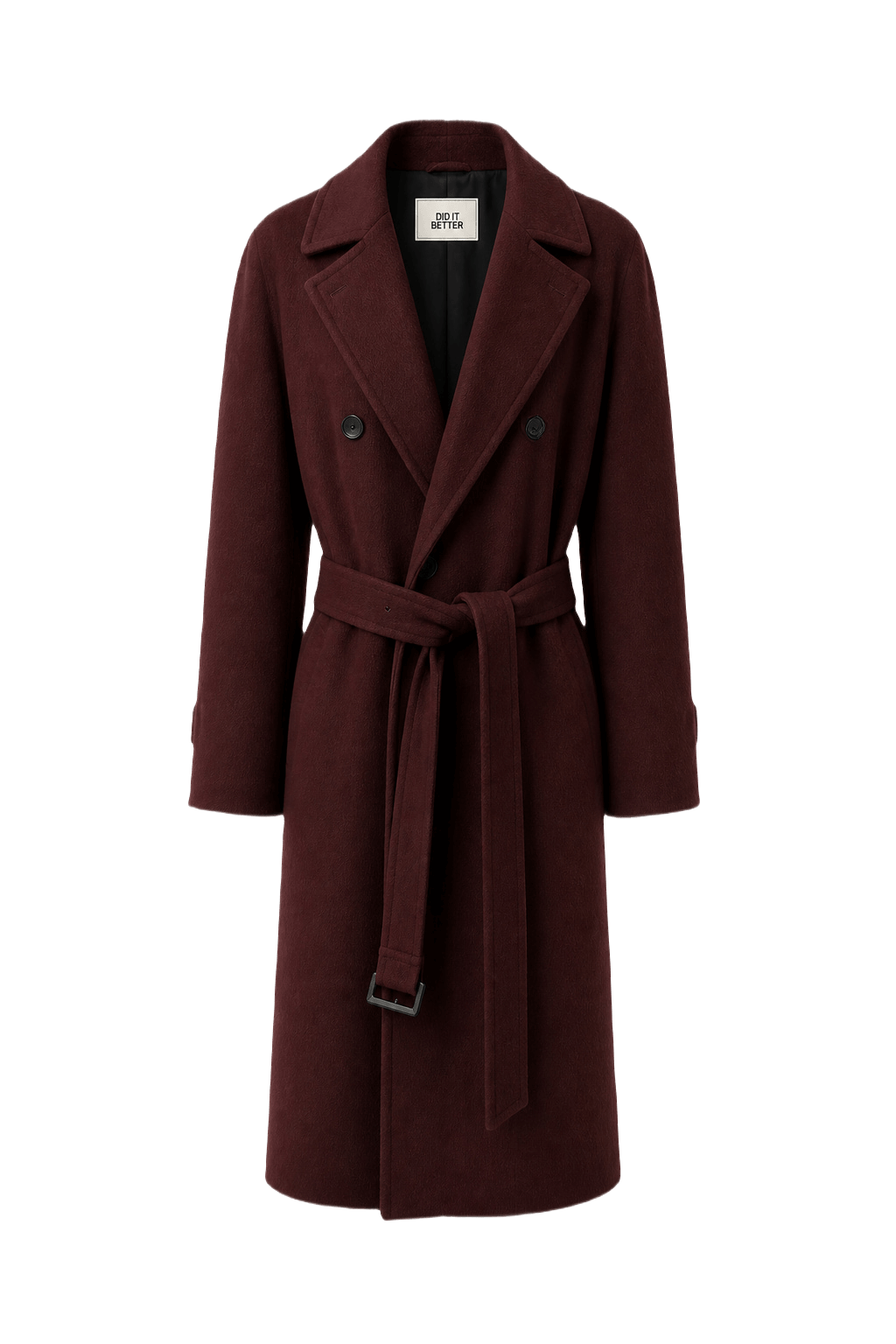 1980s Deep Burgundy Wool Coat - Front View
