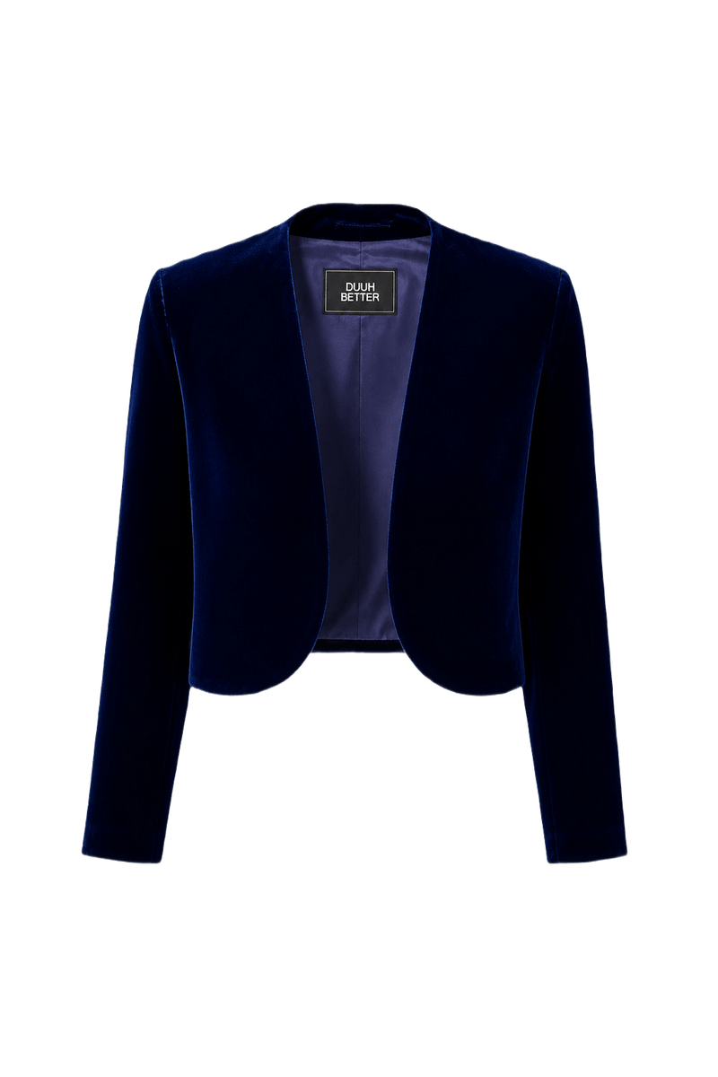 1980s Deep Blue Velvet Blazer - Front View