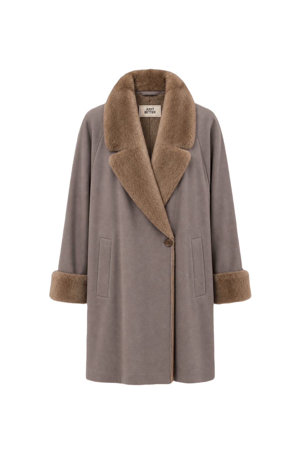 1980s Taupe Wool Blend Coat - Front View