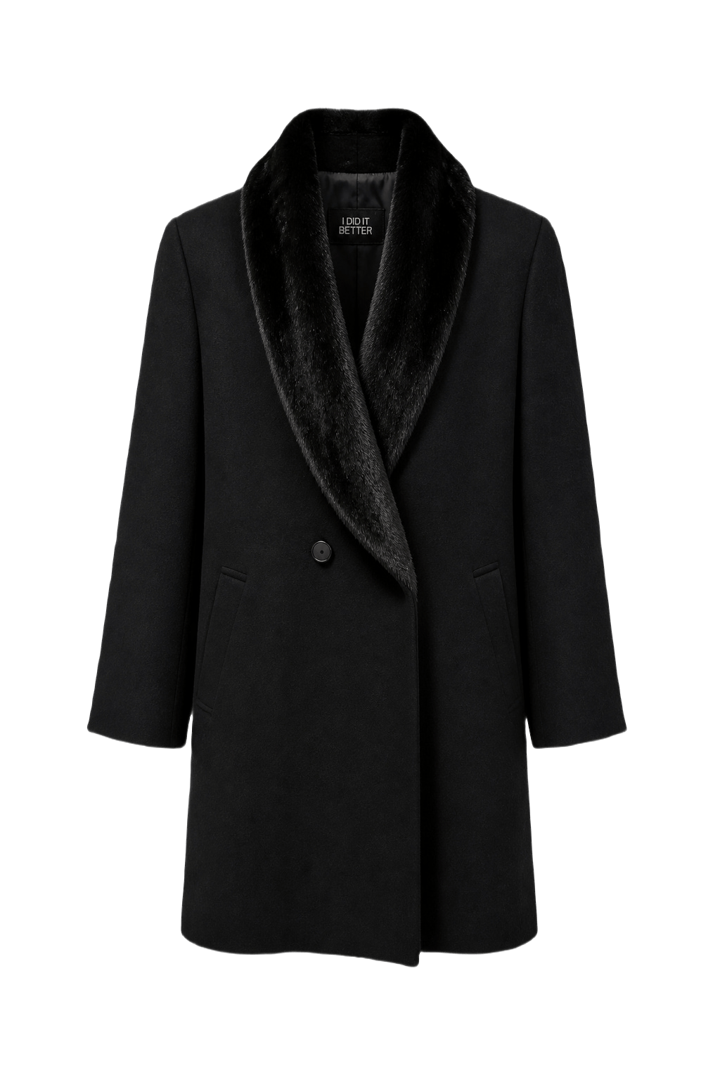 1980s Black Wool Blend Coat - Front View