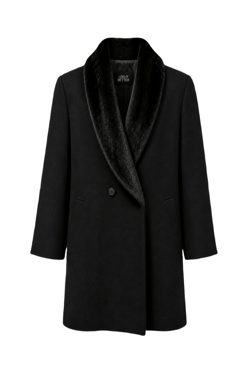1980s Black Wool Blend Coat - Front View