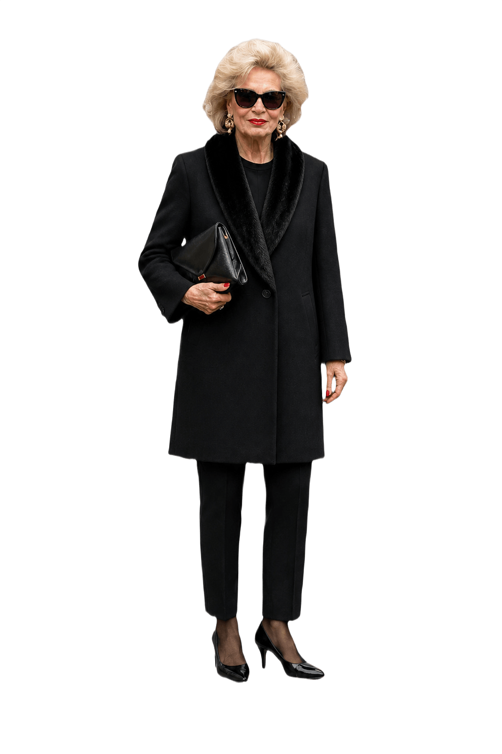 1980s Black Wool Blend Coat - Model