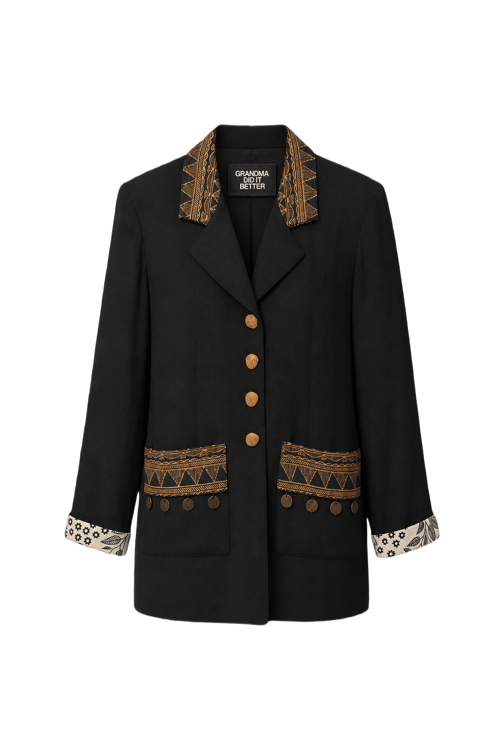 1980s Black Wool Blend Jacket - Front View