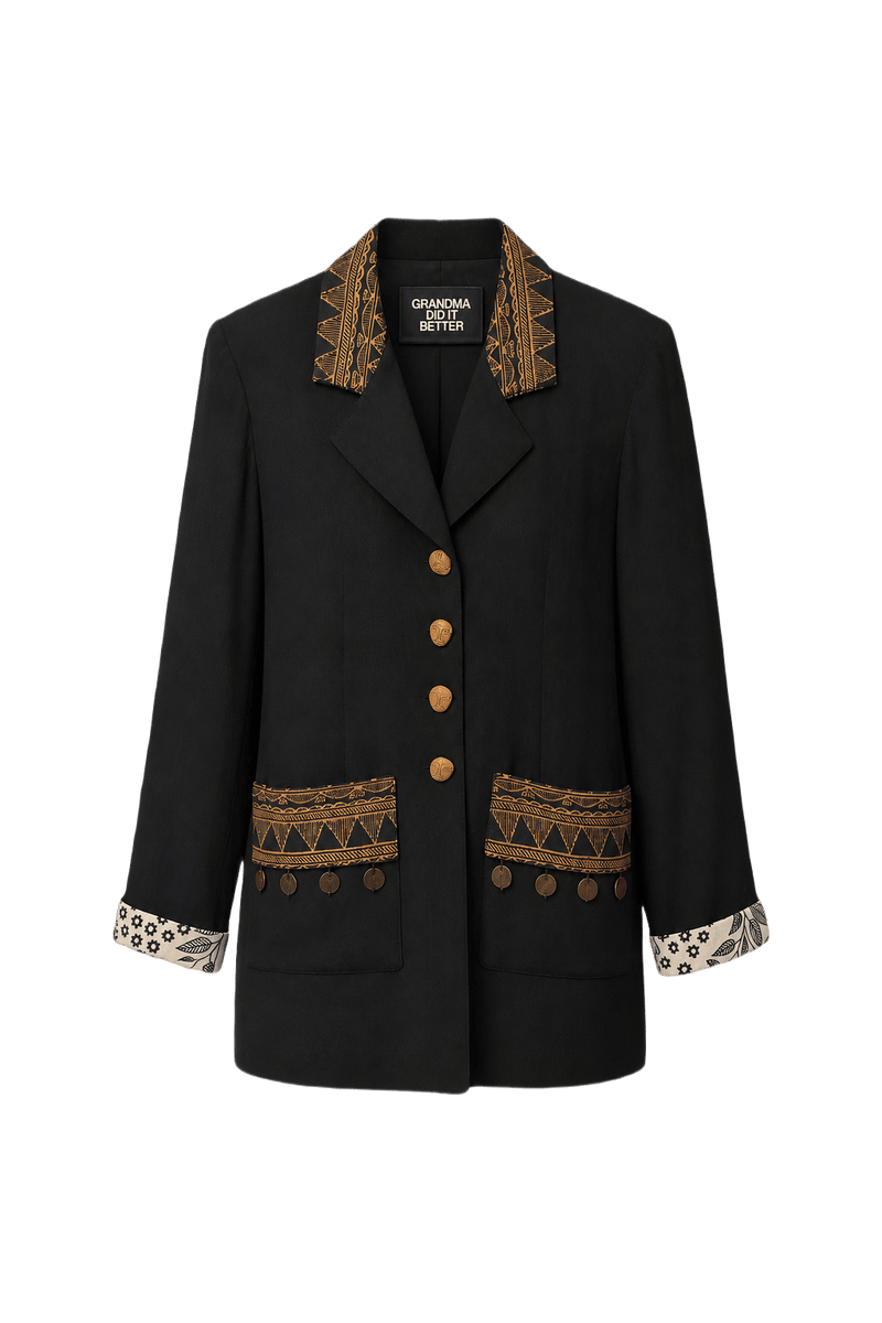 1980s Black Wool Blend Jacket - Front View