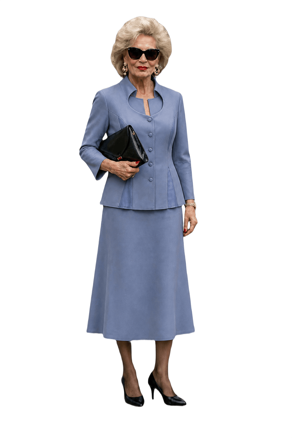 1980s Light Blue Polyester Top and Skirt Set - Model