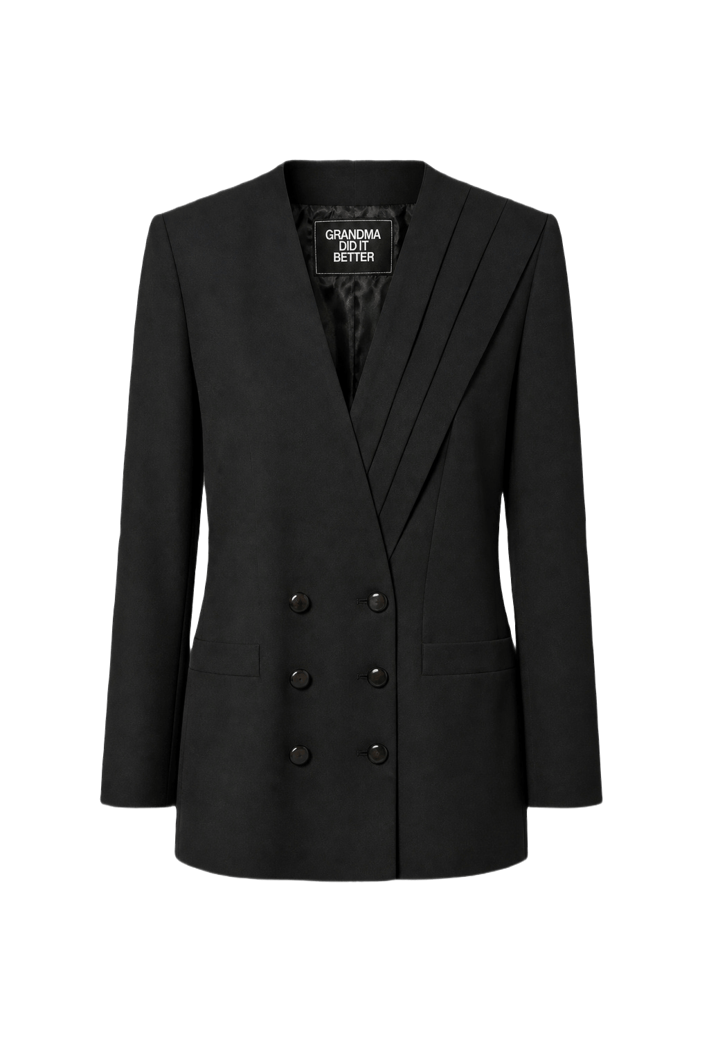 1980s Black Wool Blend Blazer - Front View