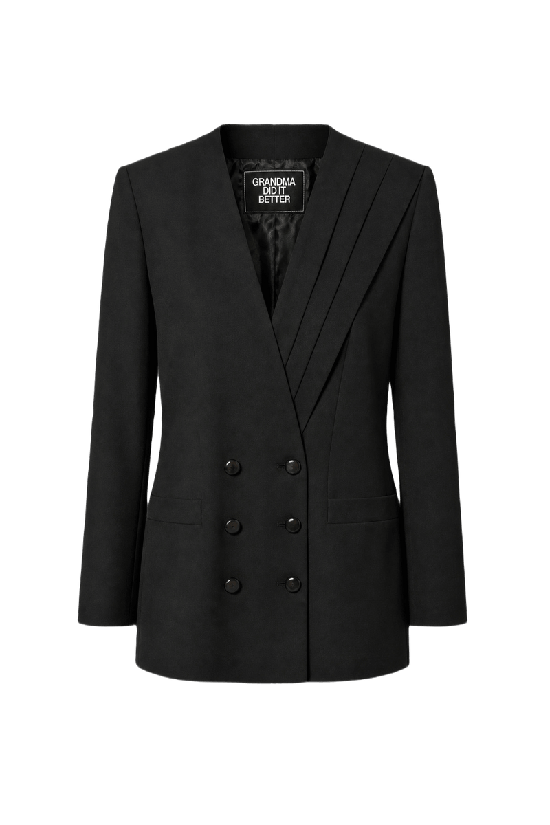 1980s Black Wool Blend Blazer - Front View