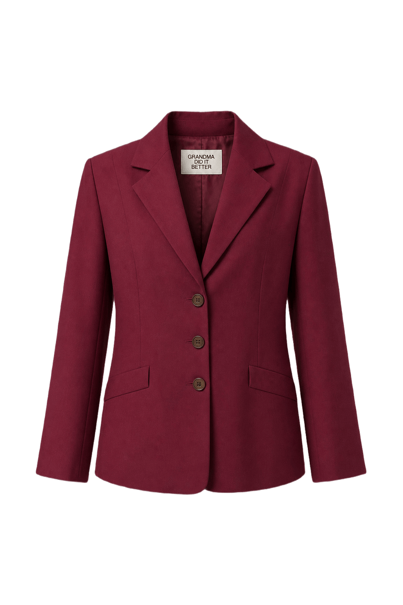 1980s Burgundy Red Wool Blend Blazer - Front View