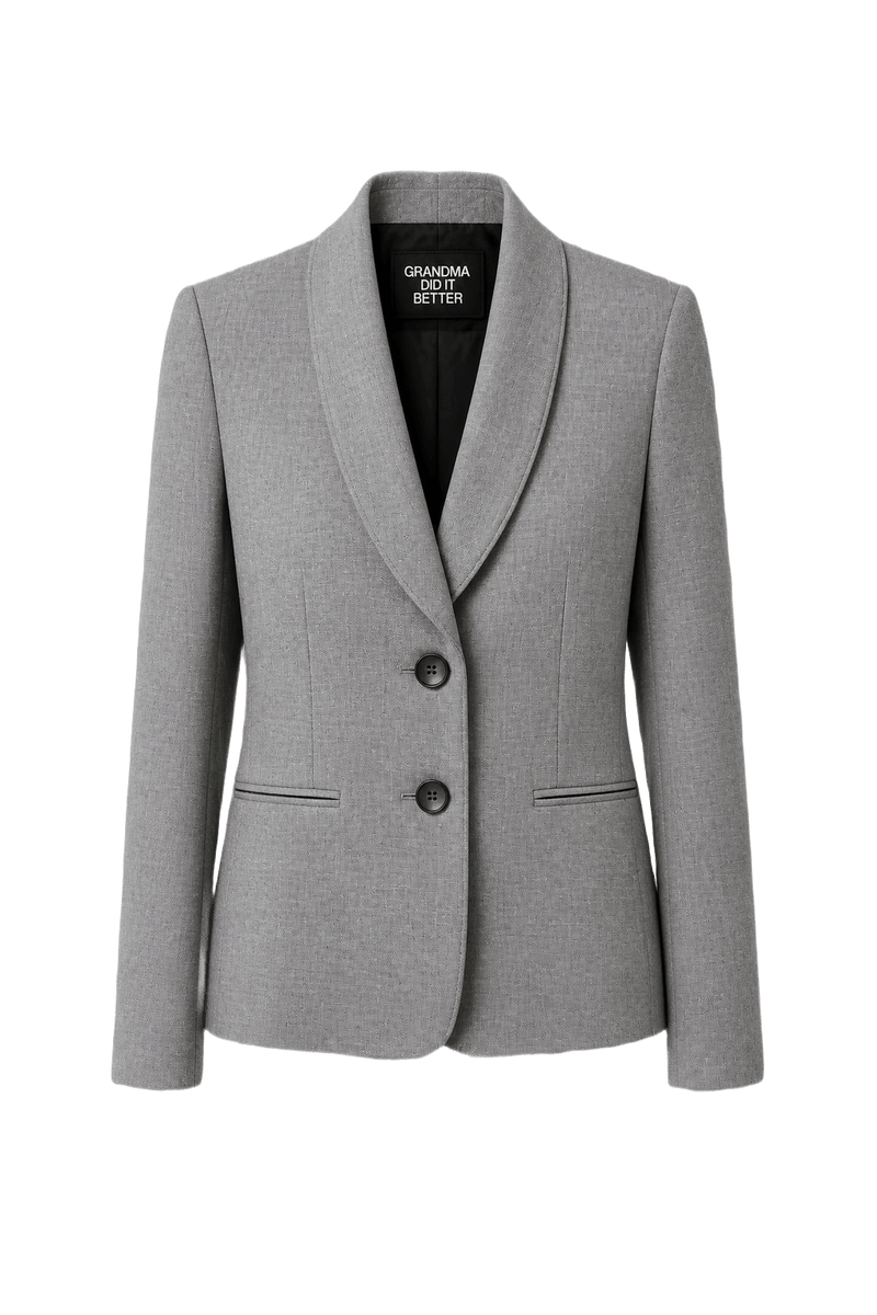 1980s Light Gray Wool Blend Blazer - Front View