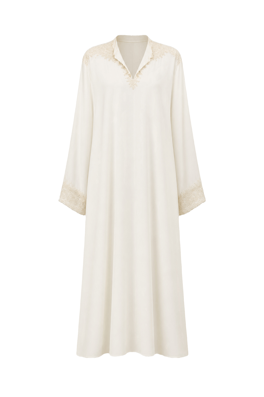 1970s Cream White Polyester Kaftan - Front View