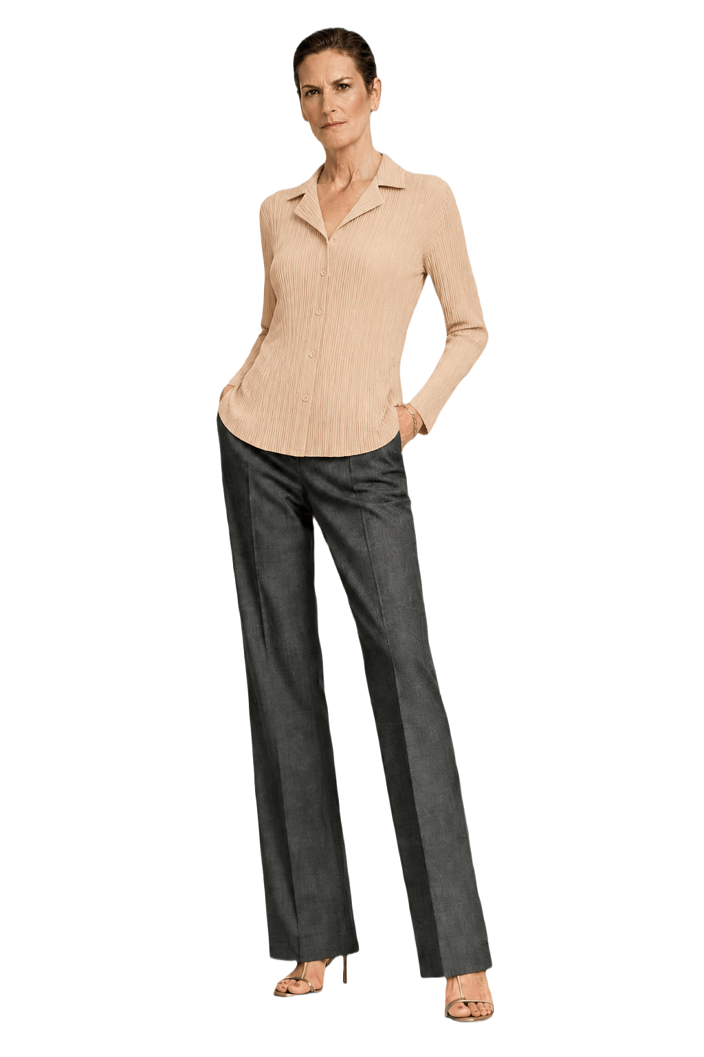 1990s Beige Polyester Blouse - Model