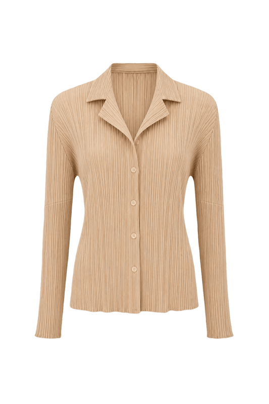 1990s Beige Polyester Blouse - Front View