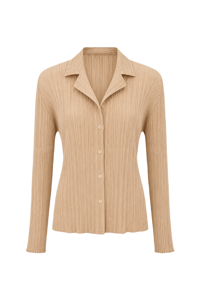 1990s Beige Polyester Blouse - Front View
