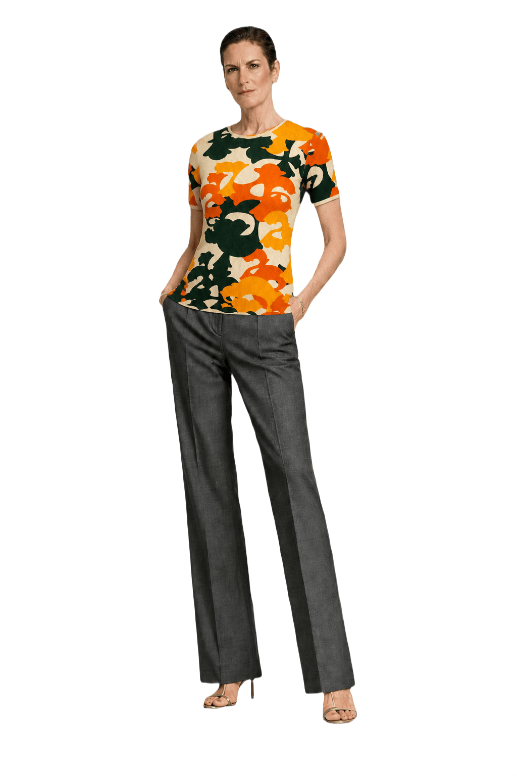 1990s Orange Polyester T-Shirt - Model