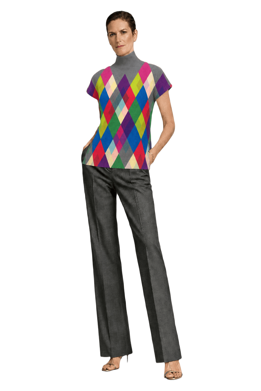 1990s Grey Polyester Blouse - Model