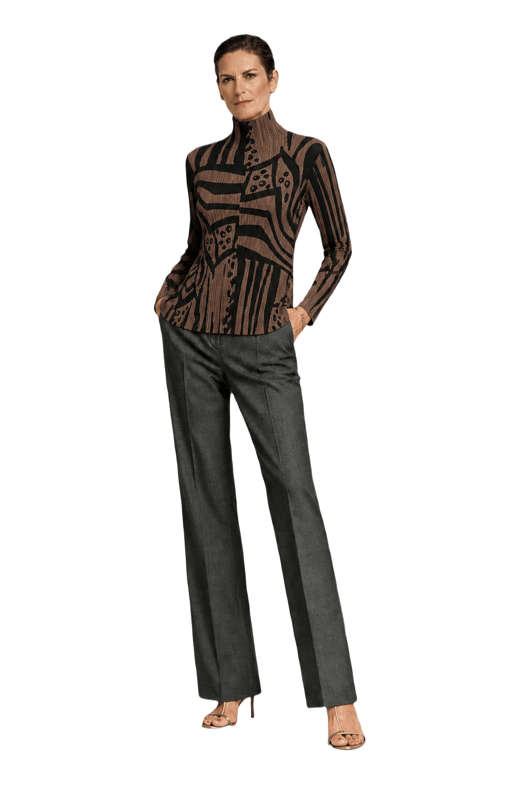 1990s Brown Polyester Blouse - Model
