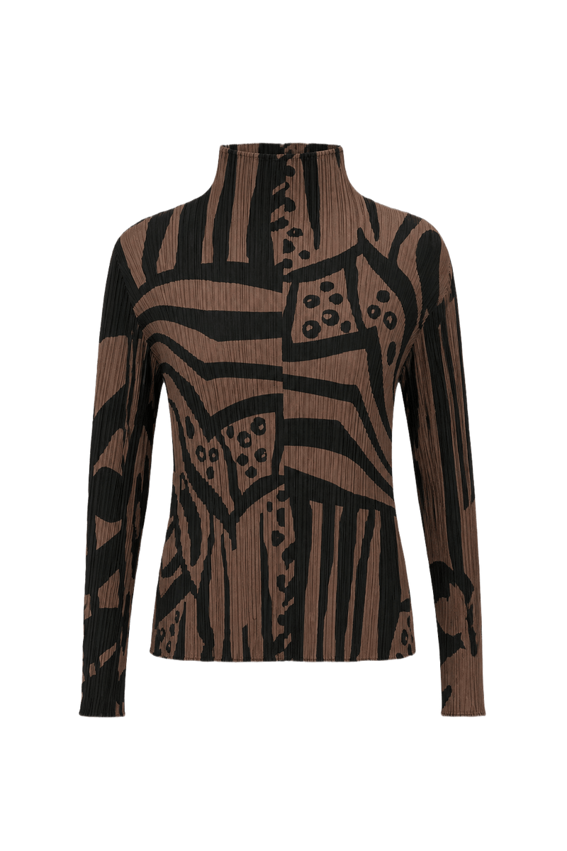1990s Brown Polyester Blouse - Front View