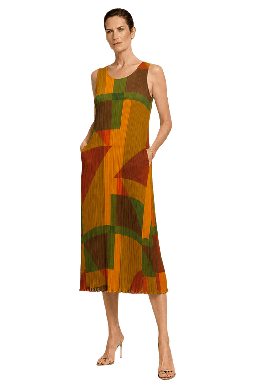 1990s Orange Polyester Midi Dress - Model