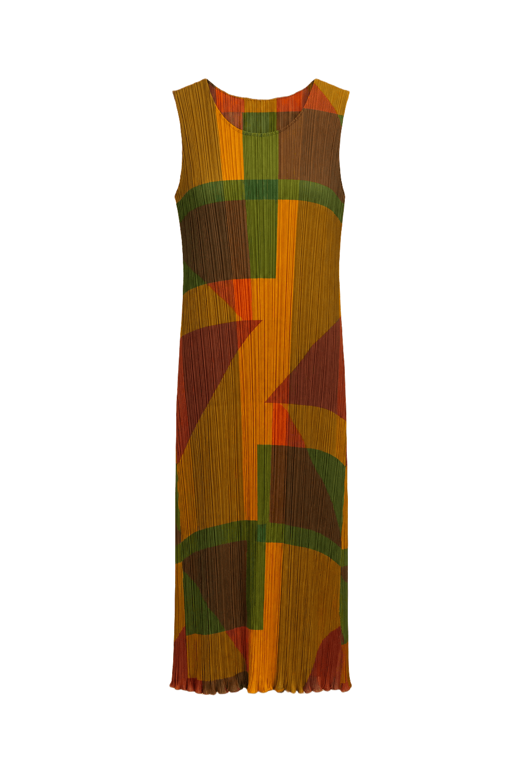 1990s Orange Polyester Midi Dress - Front View