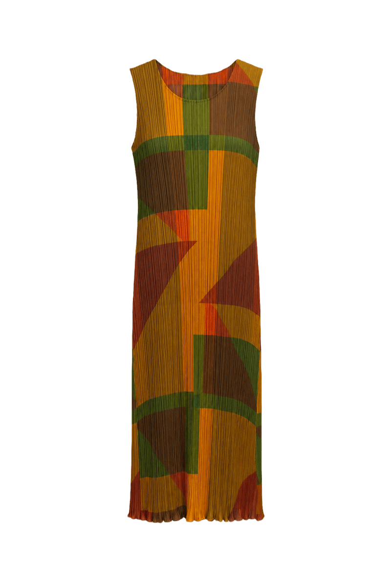 1990s Orange Polyester Midi Dress - Front View