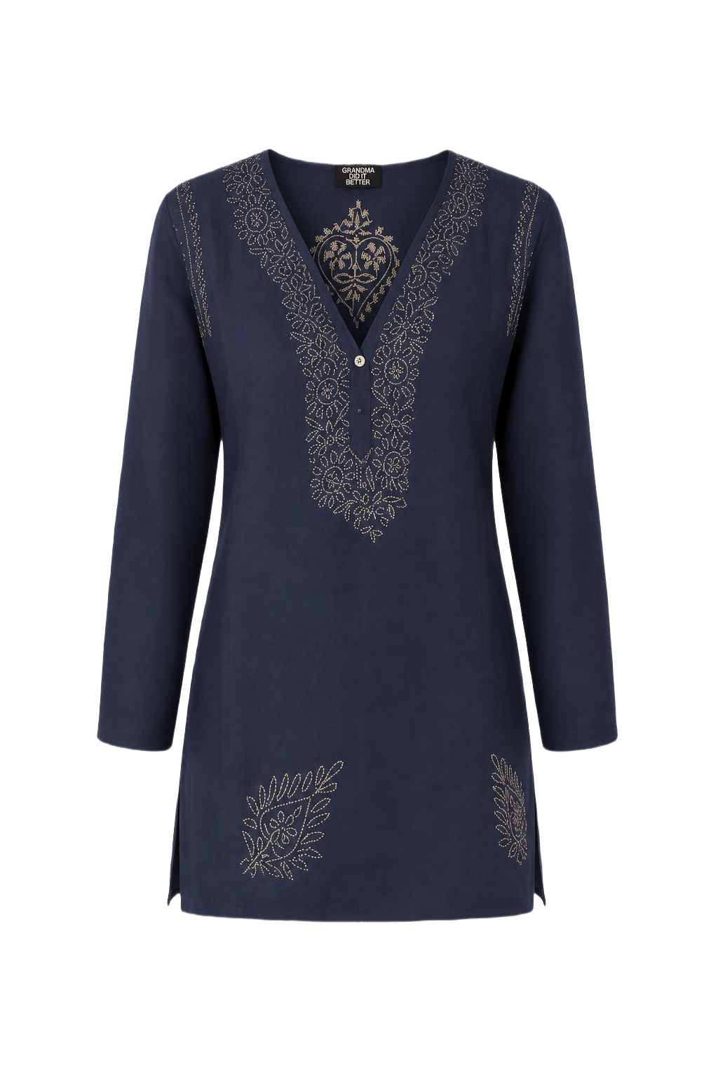 1970s Navy Blue Cotton Tunic - Front View