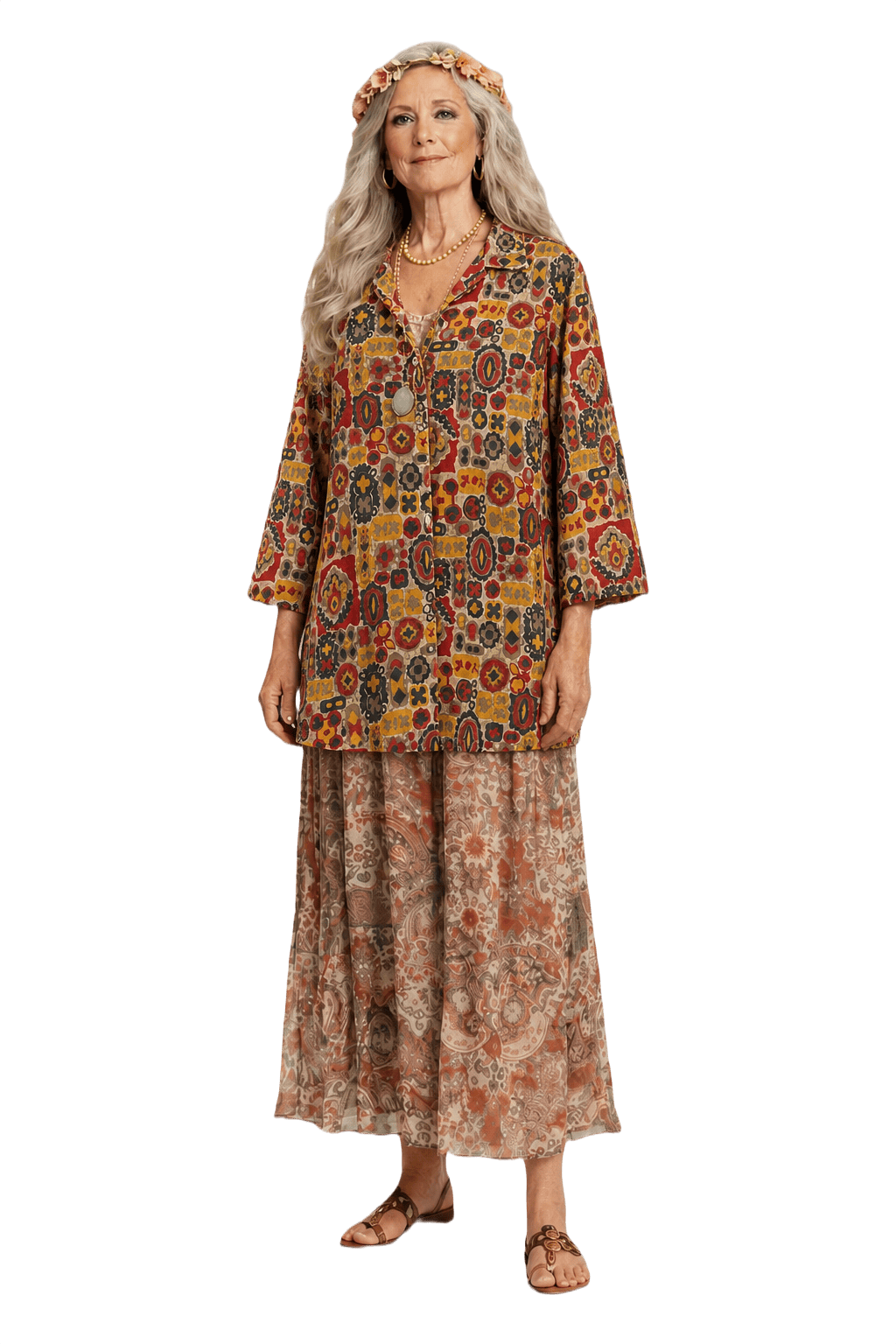 1970s Multicolor Cotton Blouse - Model