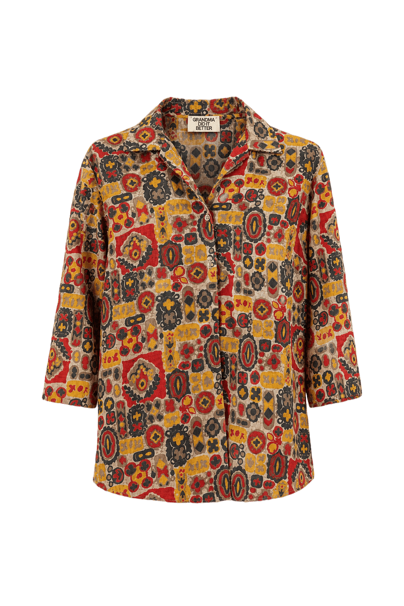 1970s Multicolor Cotton Blouse - Front View