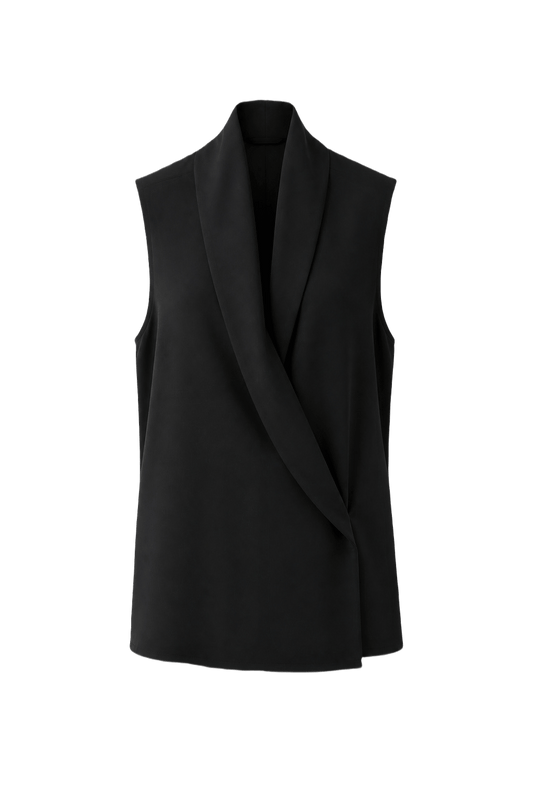 1990s Black Polyester Blouse - Front View