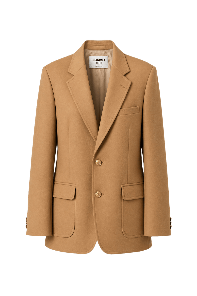 1980s Camel Wool Blend Blazer - Front View