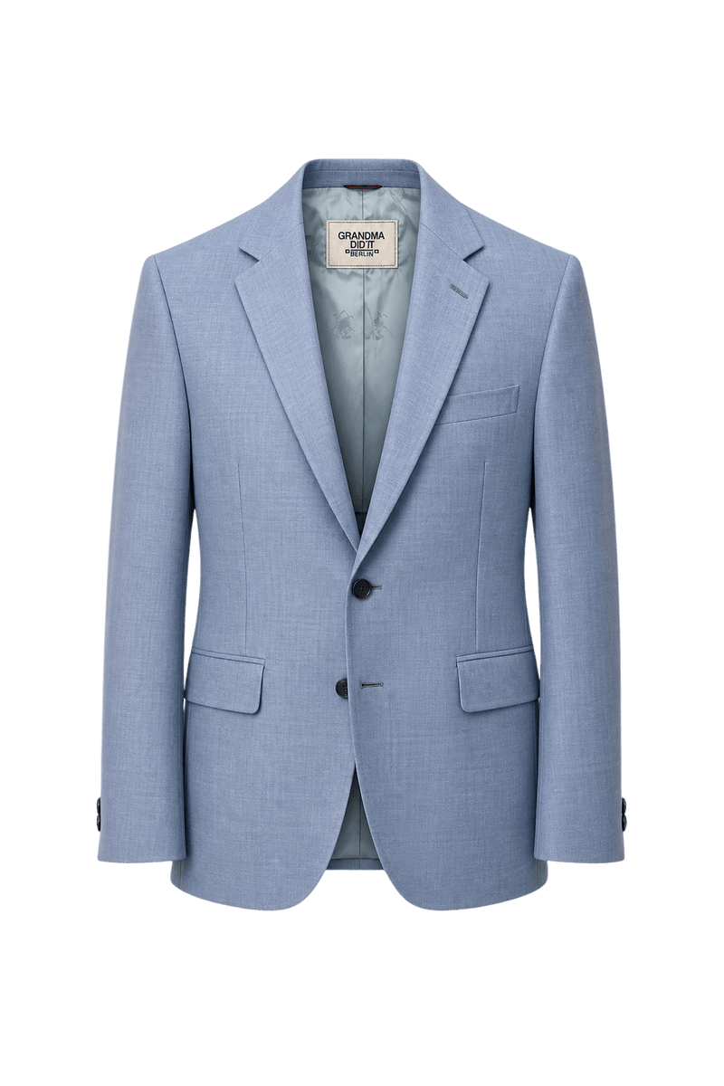 1980s Light Blue Wool Blend Blazer - Front View