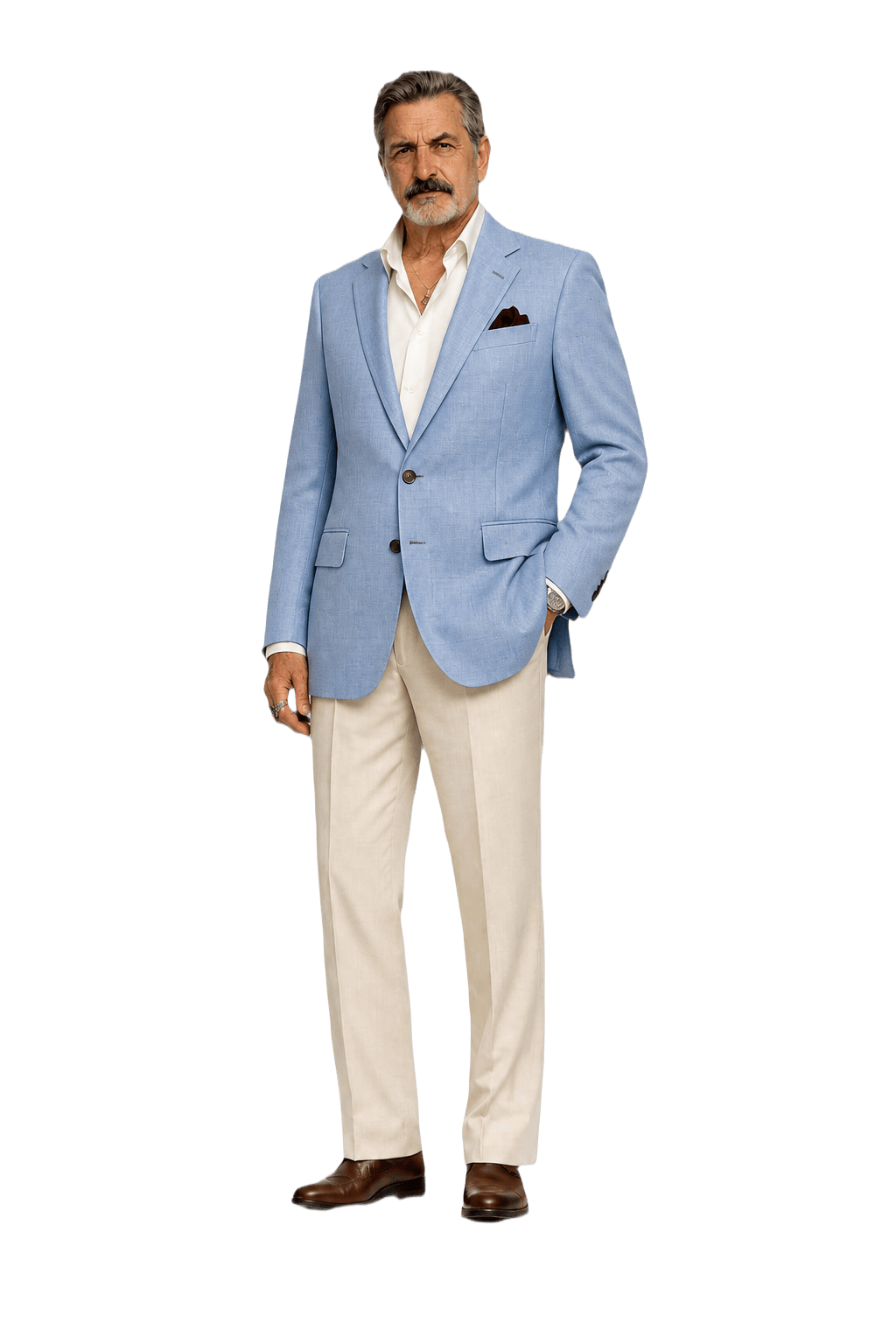 1980s Light Blue Wool Blend Blazer - Model