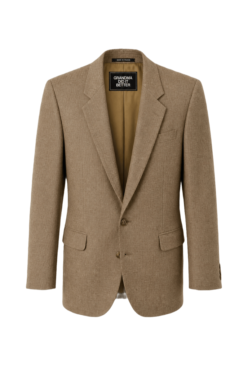 1980s Tan Wool Blend Blazer - Front View