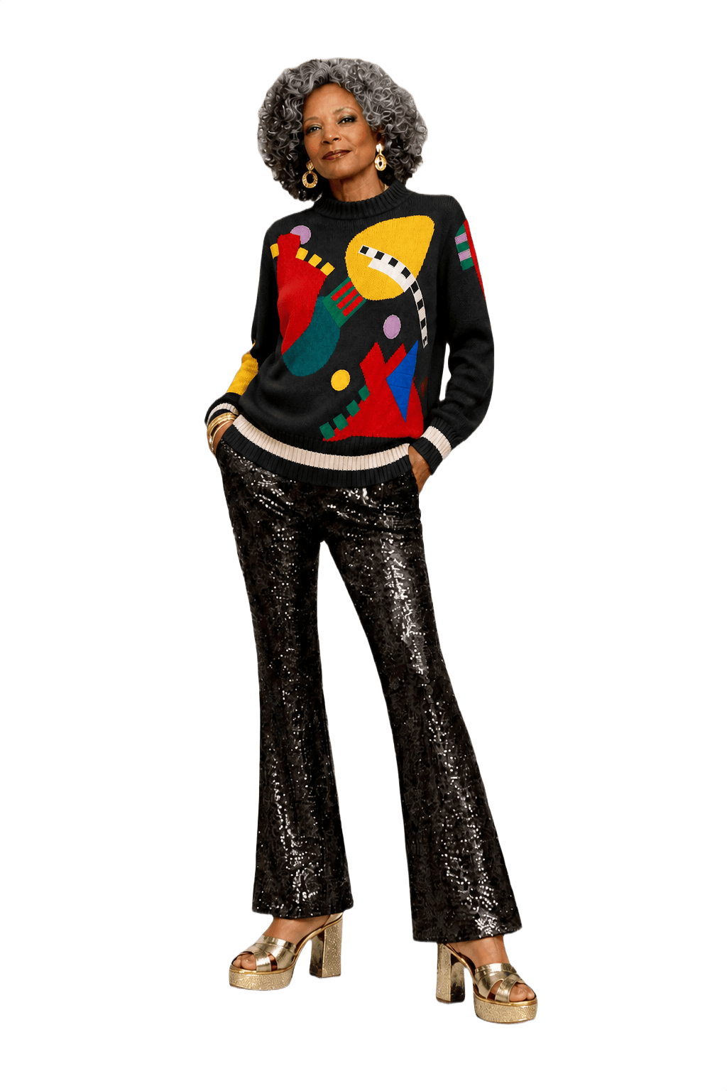 1980s Black Cotton Sweater - Model
