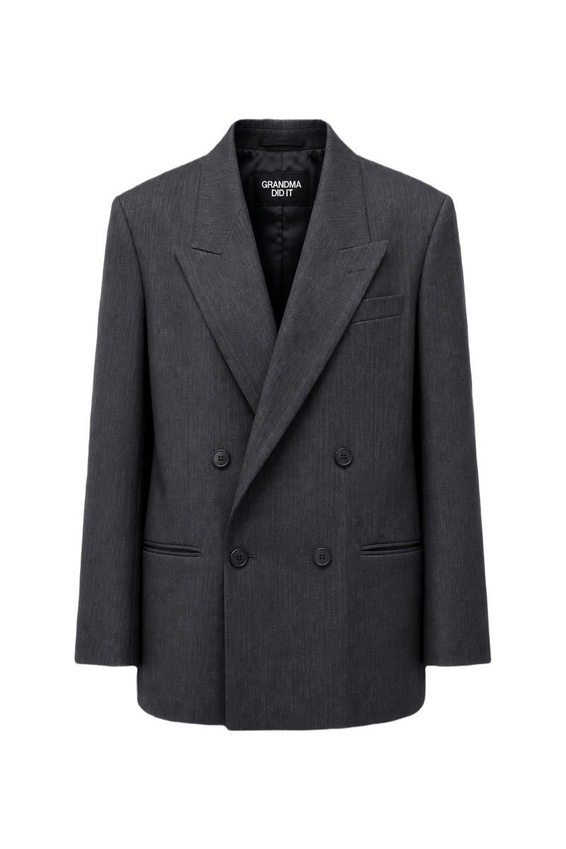 1980s Charcoal Grey Wool Blend Blazer - Front View
